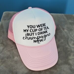 "Cup of Tea" pink and white funny snapback trucket hat